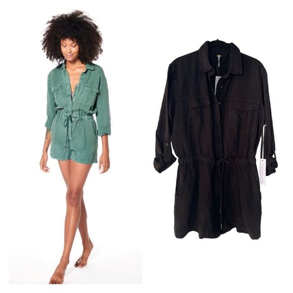 NWT Young Fabulous & Broke Lakeside Linen Romper in Black S - Picture 1 of 9